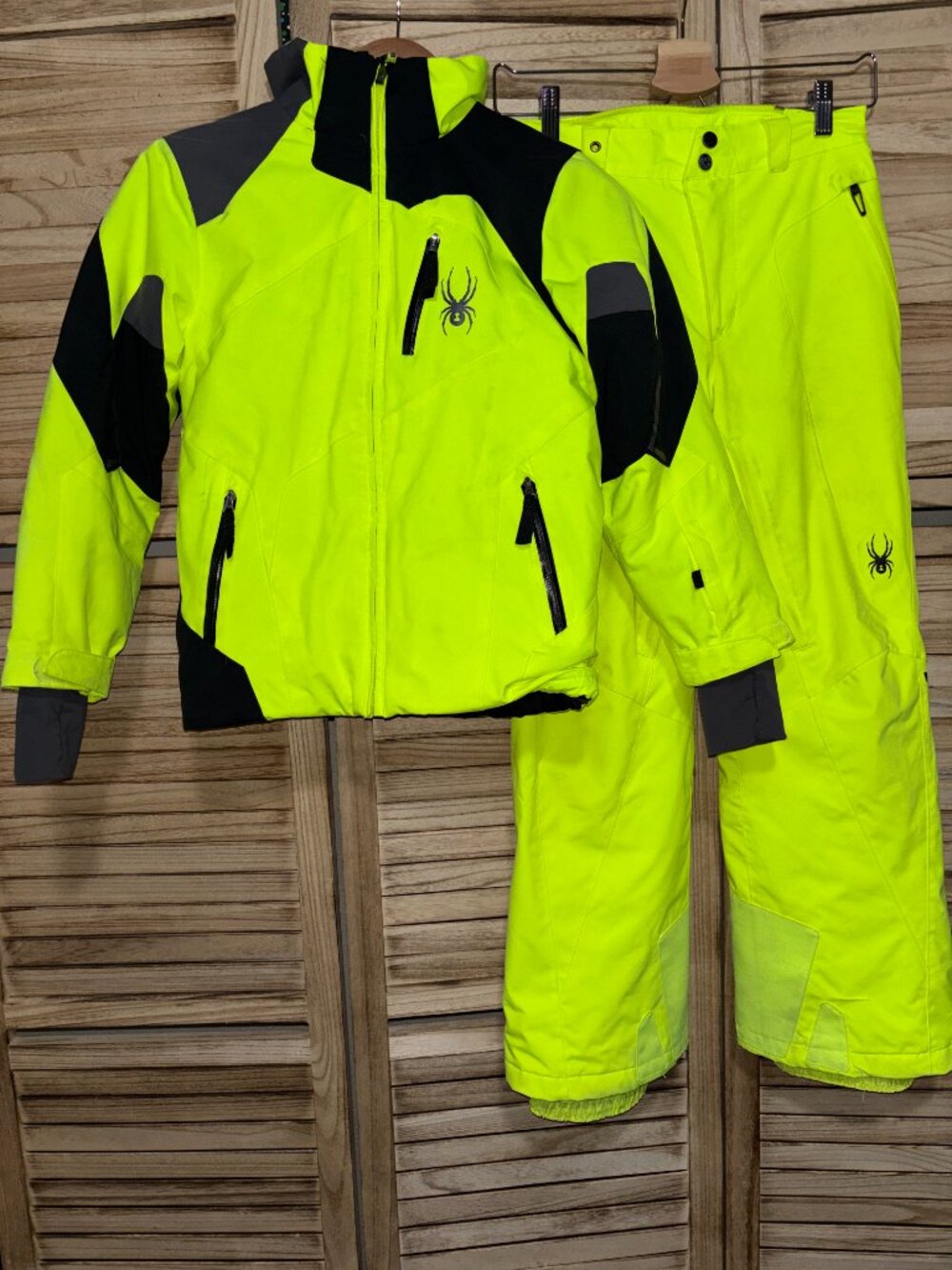 Spyder Youth Size 10 Fluorescent Yellow Ski Jacket and Size 12 Snow Pants Set